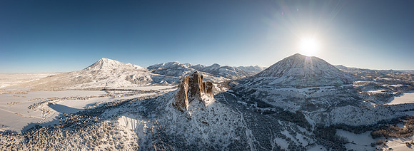 Needle Rock and Smith Fork Valley Winter Panorama
